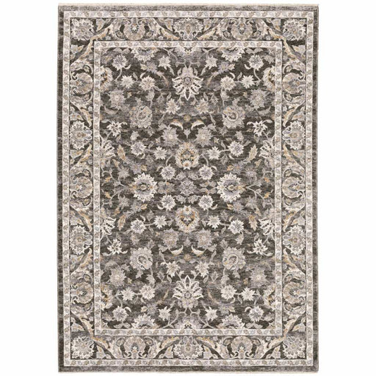 6' X 9' Grey And Ivory Oriental Power Loom Stain Resistant Area Rug With Fringe - Homeroots - Flyclothing LLC