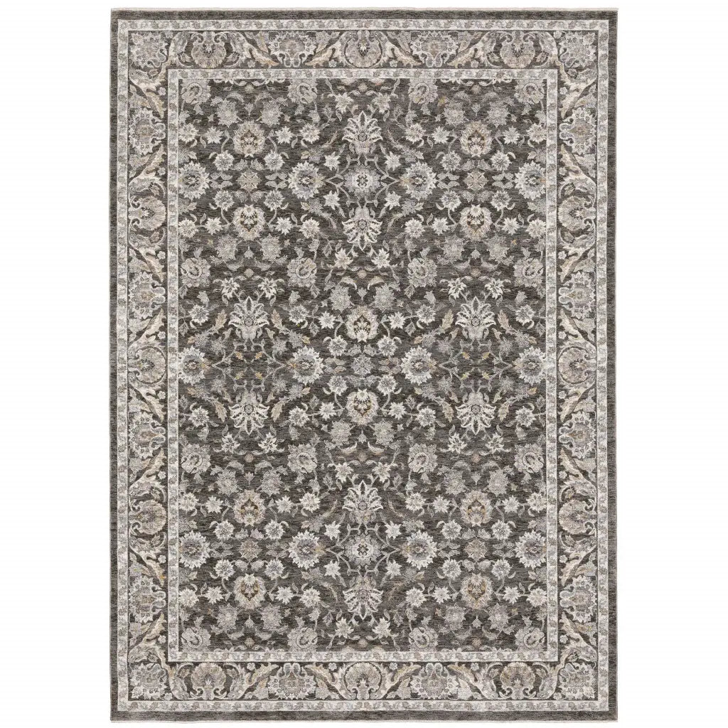 8' X 11' Grey And Ivory Oriental Power Loom Stain Resistant Area Rug With Fringe - Homeroots - Flyclothing LLC