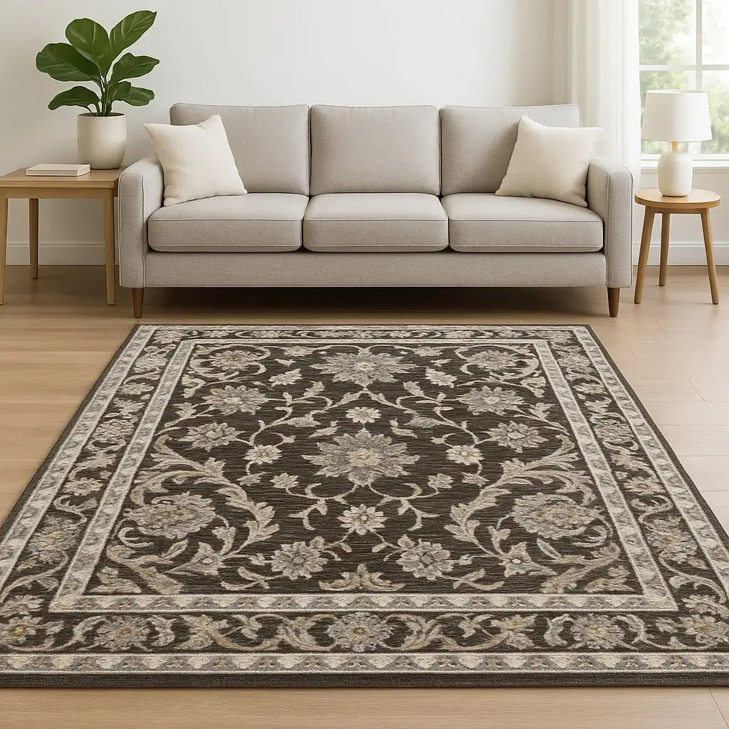 8' X 11' Grey And Ivory Oriental Power Loom Stain Resistant Area Rug With Fringe - Homeroots - Flyclothing LLC