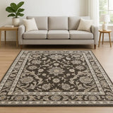 8' X 11' Grey And Ivory Oriental Power Loom Stain Resistant Area Rug With Fringe - Homeroots - Flyclothing LLC