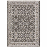 8' X 11' Grey And Ivory Oriental Power Loom Stain Resistant Area Rug With Fringe