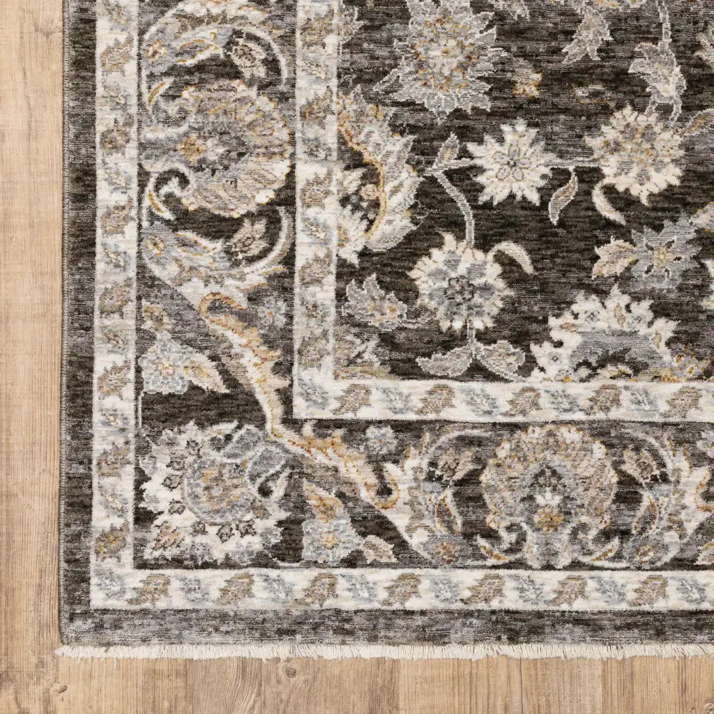 8' X 11' Grey And Ivory Oriental Power Loom Stain Resistant Area Rug With Fringe - Homeroots - Flyclothing LLC