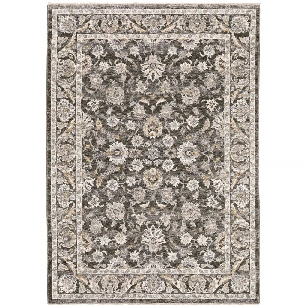 10' X 13' Grey And Ivory Oriental Power Loom Stain Resistant Area Rug With Fringe - Homeroots - Flyclothing LLC