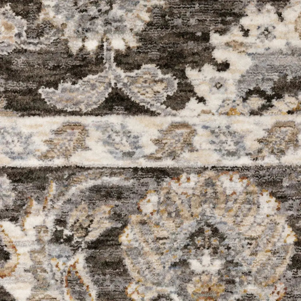 10' X 13' Grey And Ivory Oriental Power Loom Stain Resistant Area Rug With Fringe - Homeroots - Flyclothing LLC
