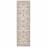 2' X 8' Ivory And Grey Oriental Power Loom Stain Resistant Runner Rug With Fringe - Homeroots - Flyclothing LLC