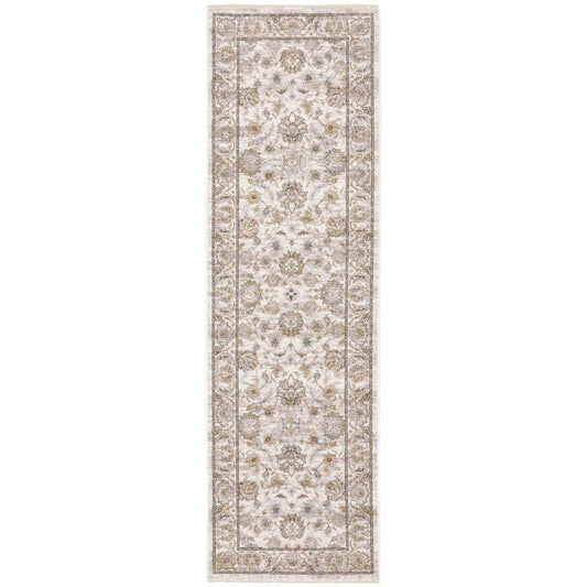 2' X 8' Ivory And Grey Oriental Power Loom Stain Resistant Runner Rug With Fringe - Homeroots - Flyclothing LLC