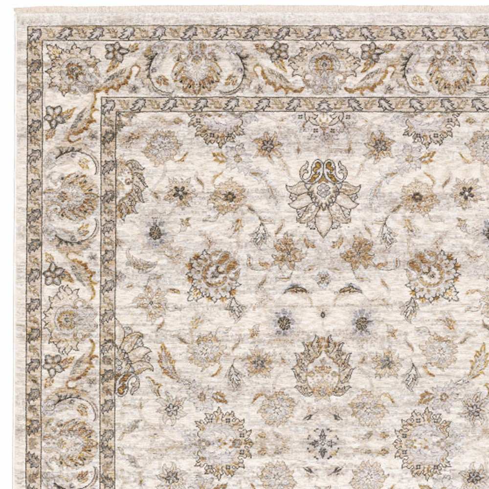 2' X 3' Ivory And Grey Oriental Power Loom Stain Resistant Area Rug With Fringe - Homeroots - Flyclothing LLC
