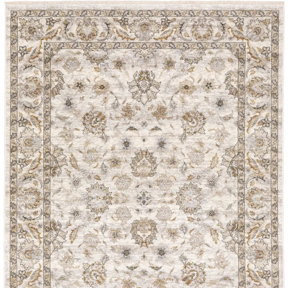 2' X 3' Ivory And Grey Oriental Power Loom Stain Resistant Area Rug With Fringe - Homeroots - Flyclothing LLC
