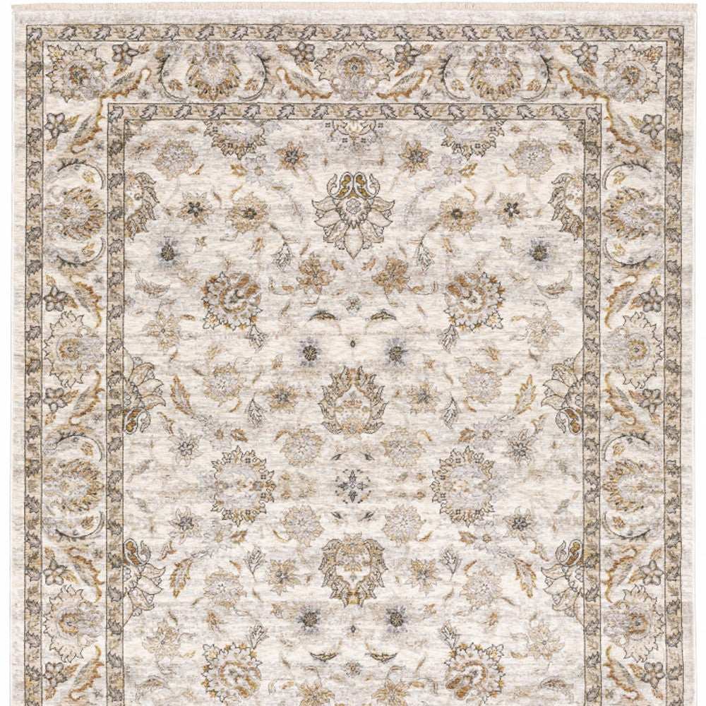 2' X 3' Ivory And Grey Oriental Power Loom Stain Resistant Area Rug With Fringe - Homeroots - Flyclothing LLC