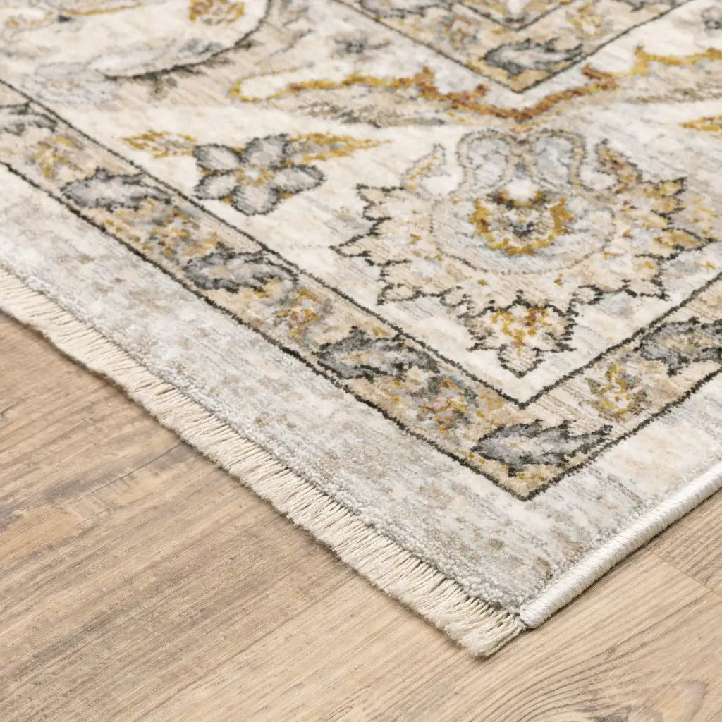 2' X 3' Ivory And Grey Oriental Power Loom Stain Resistant Area Rug With Fringe - Homeroots - Flyclothing LLC