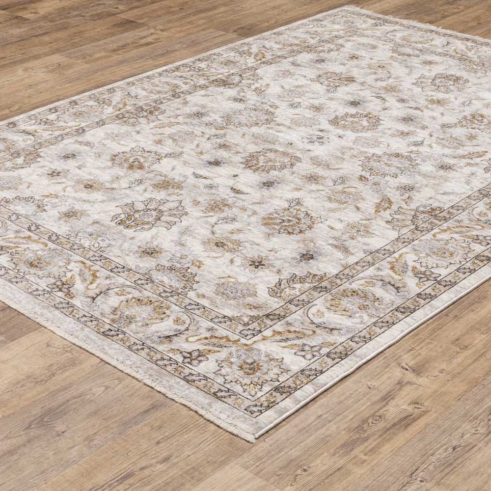2' X 3' Ivory And Grey Oriental Power Loom Stain Resistant Area Rug With Fringe - Homeroots - Flyclothing LLC