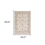 3' X 5' Ivory And Grey Oriental Power Loom Stain Resistant Area Rug With Fringe - Homeroots - Flyclothing LLC