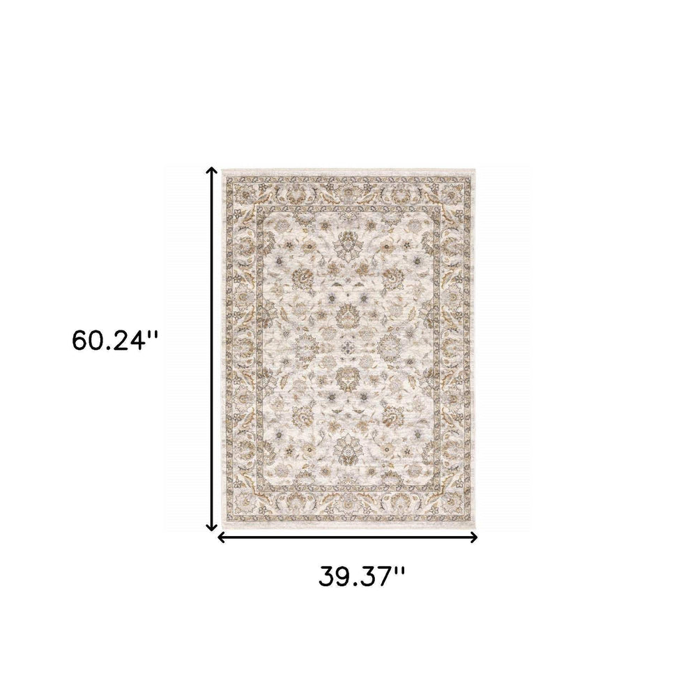 3' X 5' Ivory And Grey Oriental Power Loom Stain Resistant Area Rug With Fringe - Homeroots - Flyclothing LLC