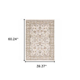 3' X 5' Ivory And Grey Oriental Power Loom Stain Resistant Area Rug With Fringe - Homeroots - Flyclothing LLC