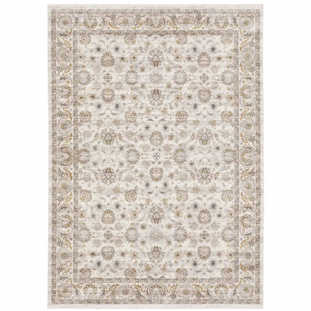 8' X 11' Ivory And Grey Oriental Power Loom Stain Resistant Area Rug With Fringe - Homeroots - Flyclothing LLC