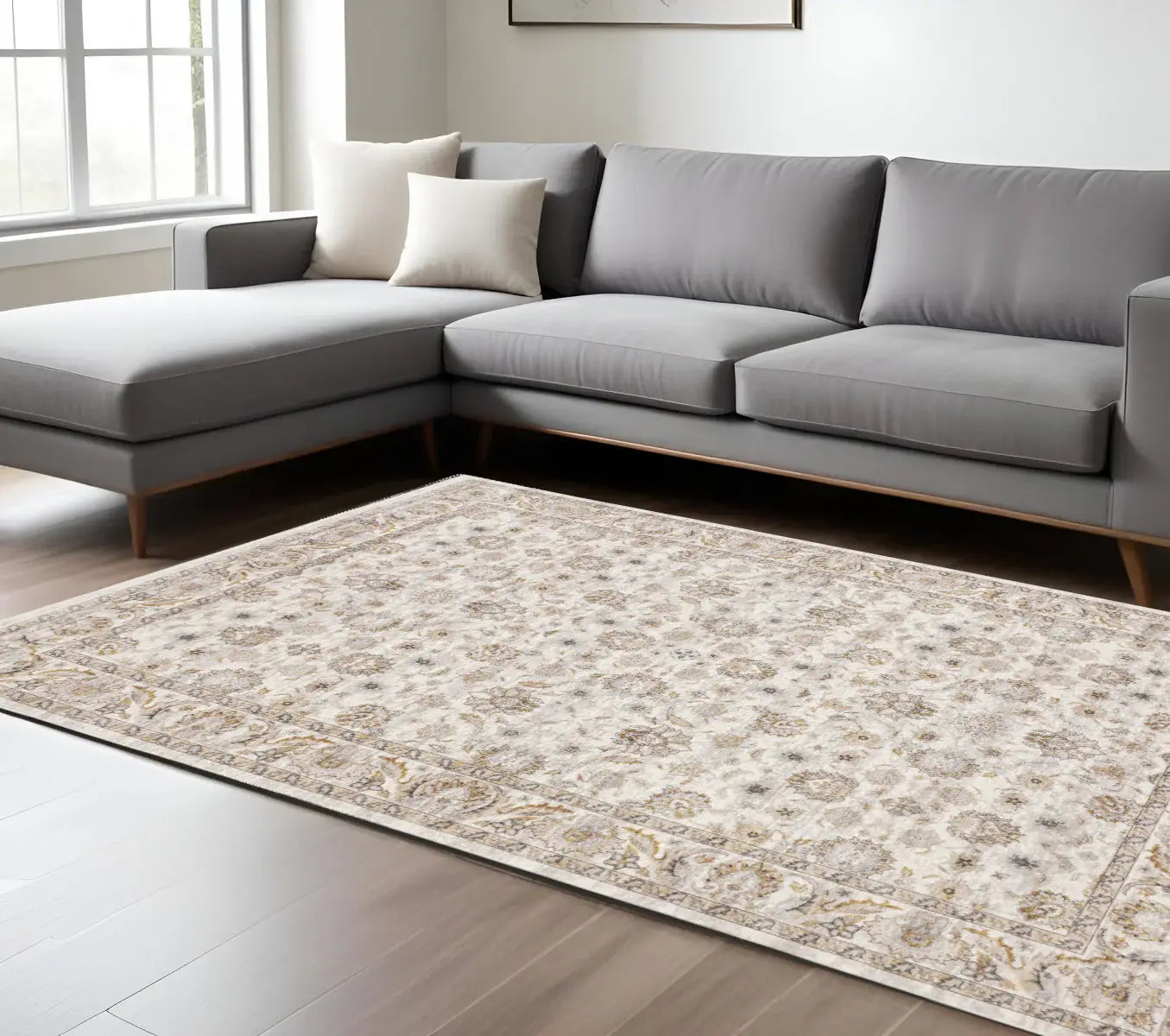 8' X 11' Ivory And Grey Oriental Power Loom Stain Resistant Area Rug With Fringe - Homeroots - Flyclothing LLC