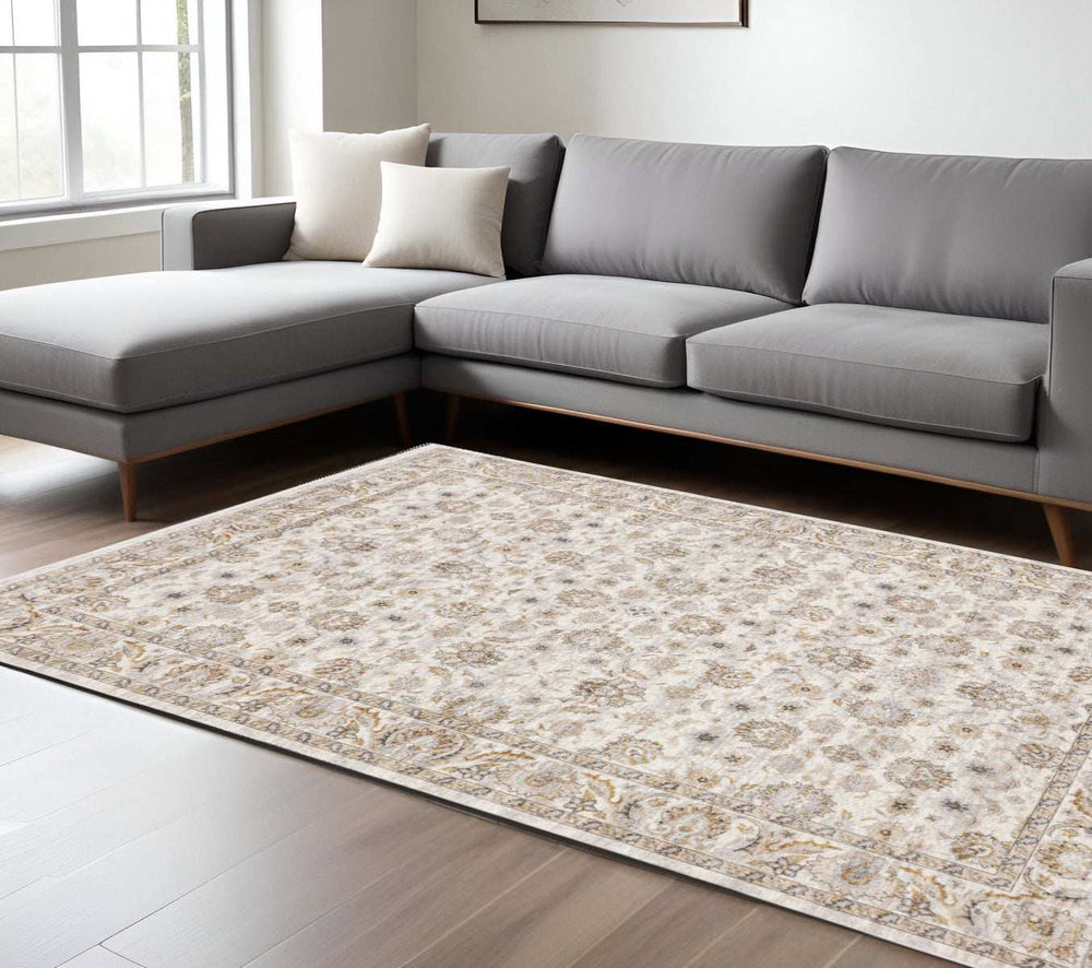 8' X 11' Ivory And Grey Oriental Power Loom Stain Resistant Area Rug With Fringe - Homeroots - Flyclothing LLC