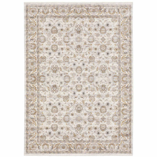 8' X 11' Ivory And Grey Oriental Power Loom Stain Resistant Area Rug With Fringe - Homeroots - Flyclothing LLC