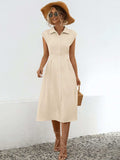 Button Up Cap Sleeve Midi Dress - Trendsi