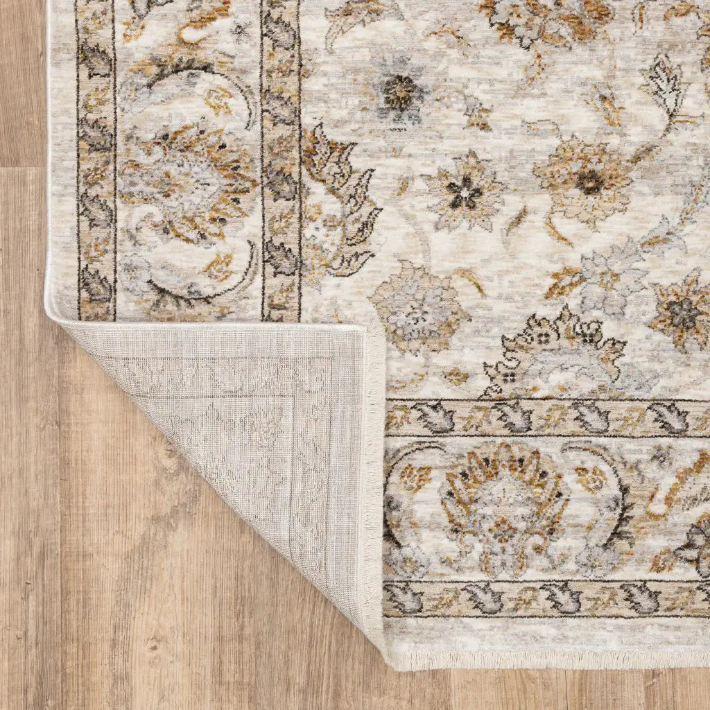 10' X 13' Ivory And Grey Oriental Power Loom Stain Resistant Area Rug With Fringe - Homeroots - Flyclothing LLC