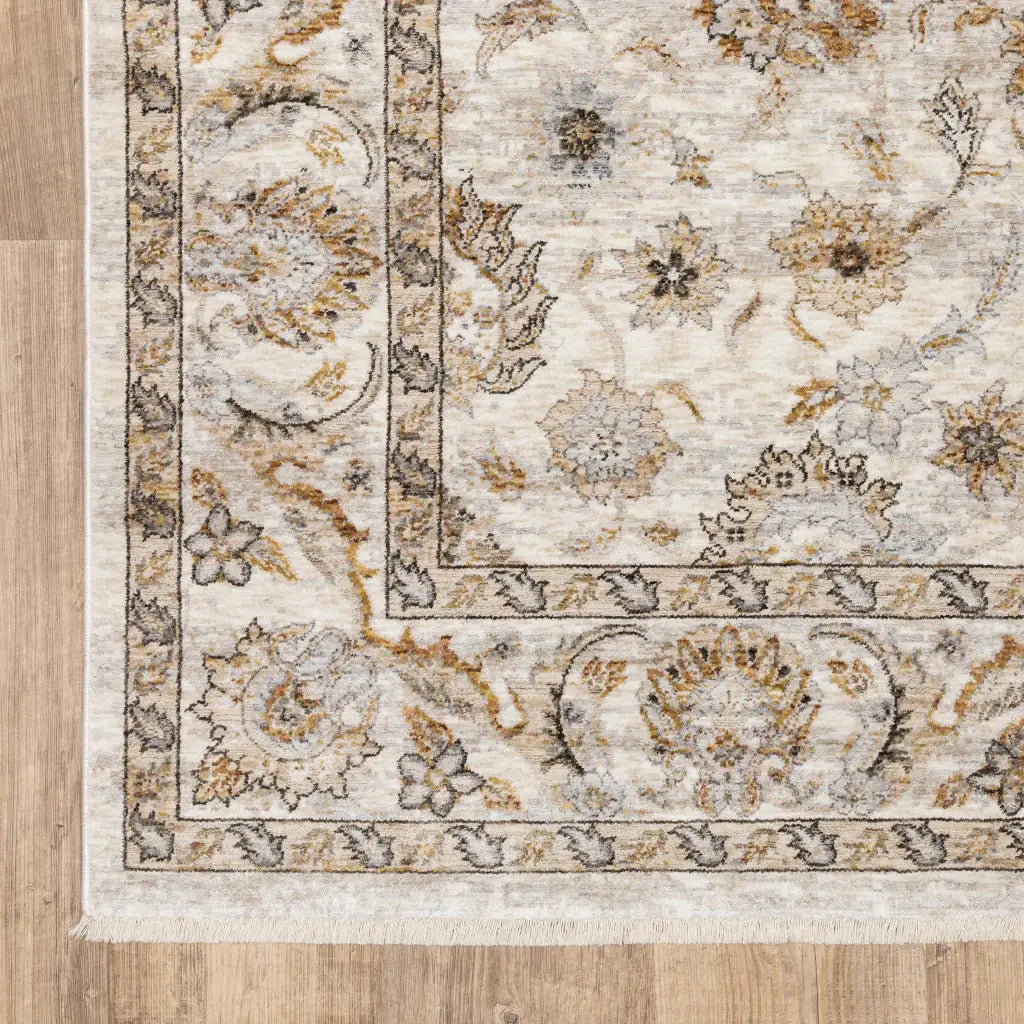 10' X 13' Ivory And Grey Oriental Power Loom Stain Resistant Area Rug With Fringe - Homeroots - Flyclothing LLC