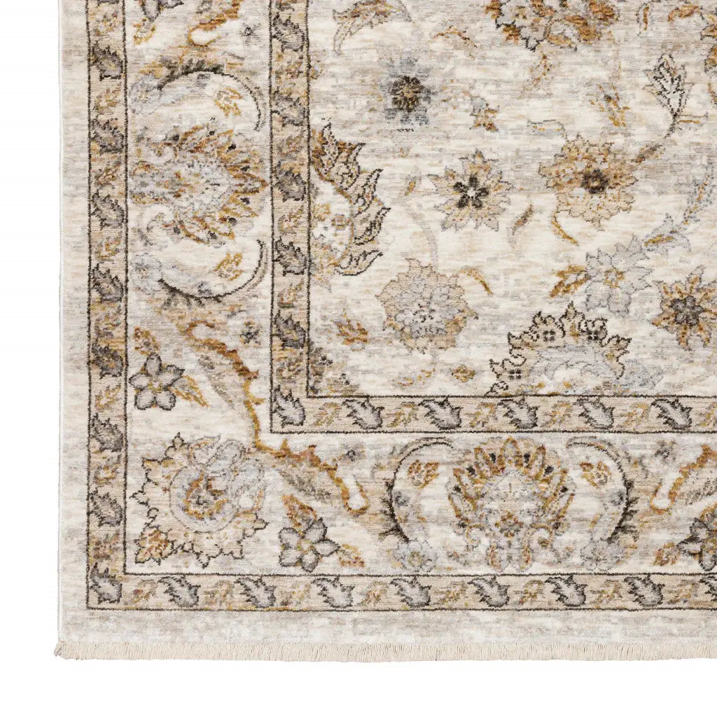 10' X 13' Ivory And Grey Oriental Power Loom Stain Resistant Area Rug With Fringe - Homeroots - Flyclothing LLC
