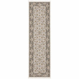 2' X 8' Ivory And Grey Oriental Power Loom Stain Resistant Runner Rug With Fringe - Homeroots - Flyclothing LLC