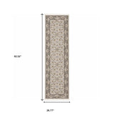 2' X 8' Ivory And Grey Oriental Power Loom Stain Resistant Runner Rug With Fringe - Homeroots - Flyclothing LLC