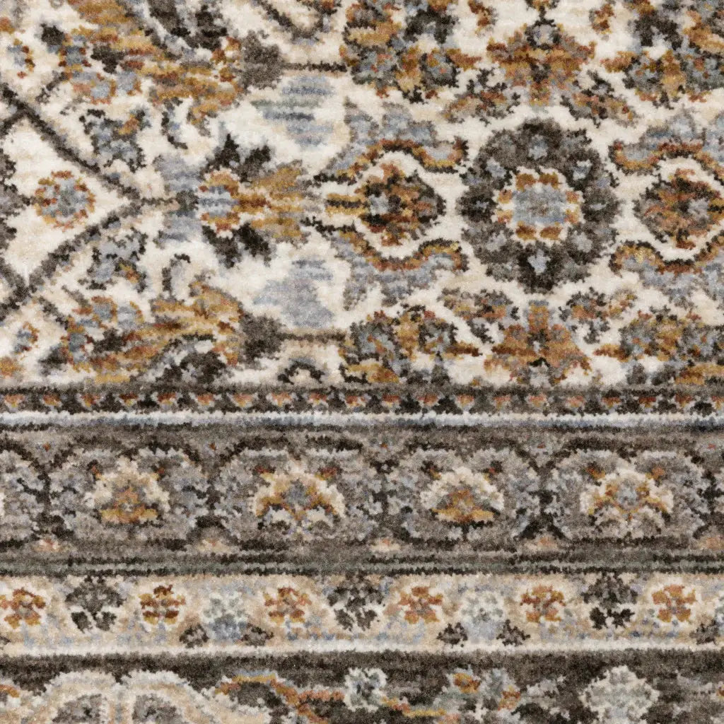 2' X 8' Ivory And Grey Oriental Power Loom Stain Resistant Runner Rug With Fringe - Homeroots - Flyclothing LLC
