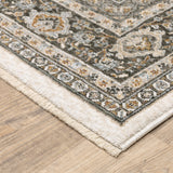 2' X 3' Ivory And Grey Oriental Power Loom Stain Resistant Area Rug With Fringe