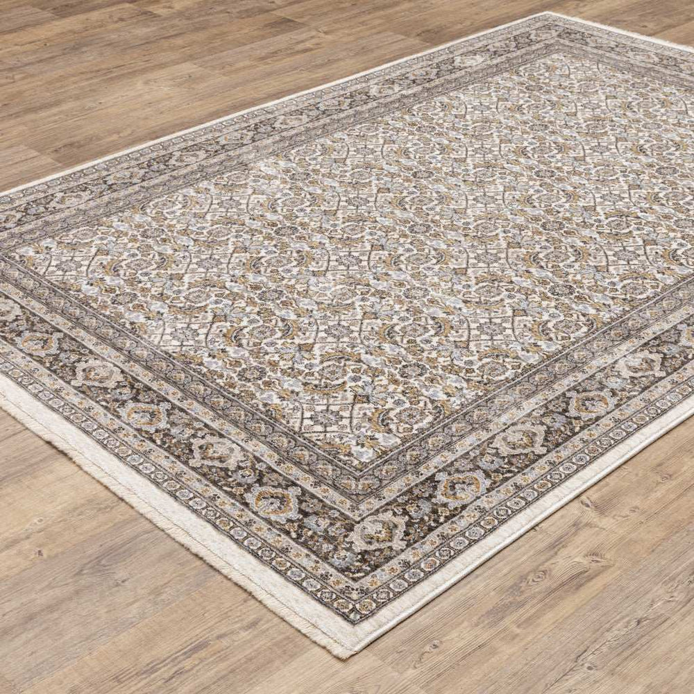 2' X 3' Ivory And Grey Oriental Power Loom Stain Resistant Area Rug With Fringe - Homeroots - Flyclothing LLC