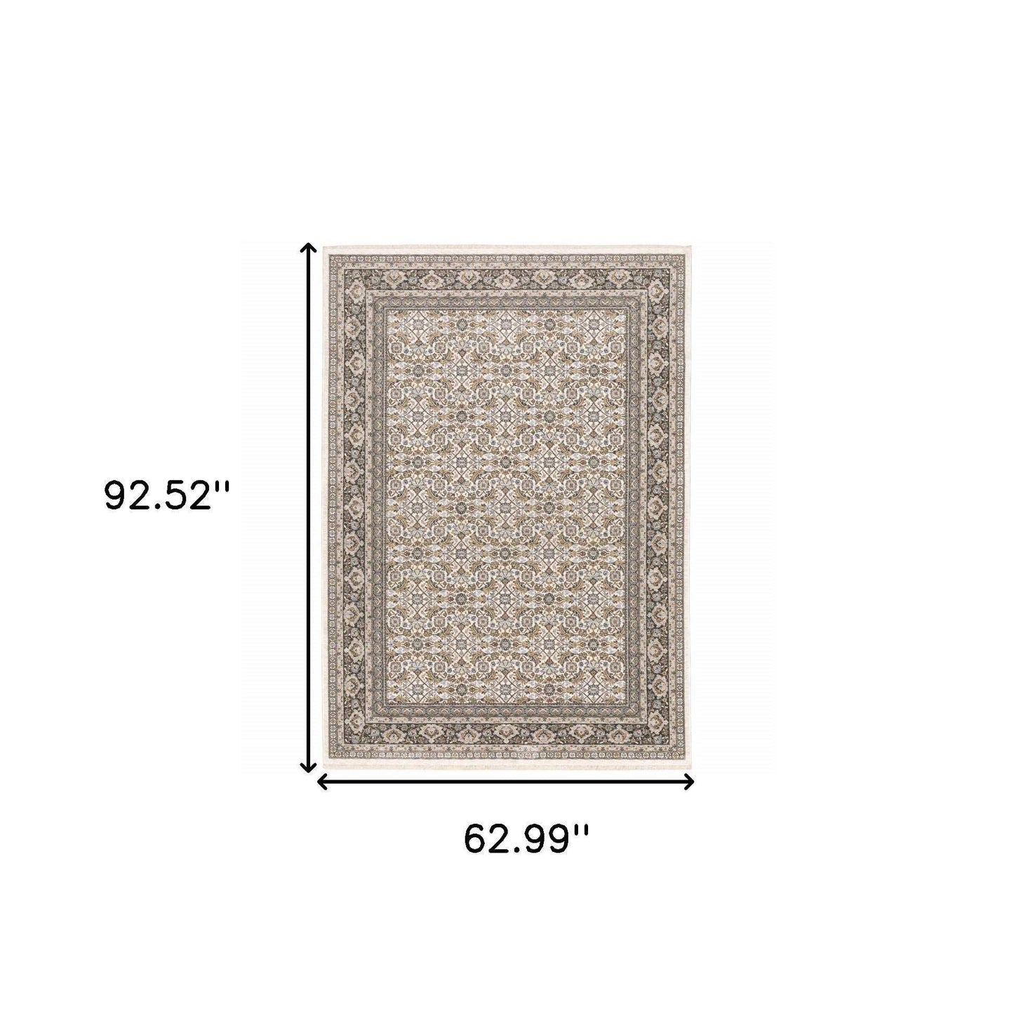 5' X 8' Ivory And Grey Oriental Power Loom Stain Resistant Area Rug With Fringe - Homeroots - Flyclothing LLC