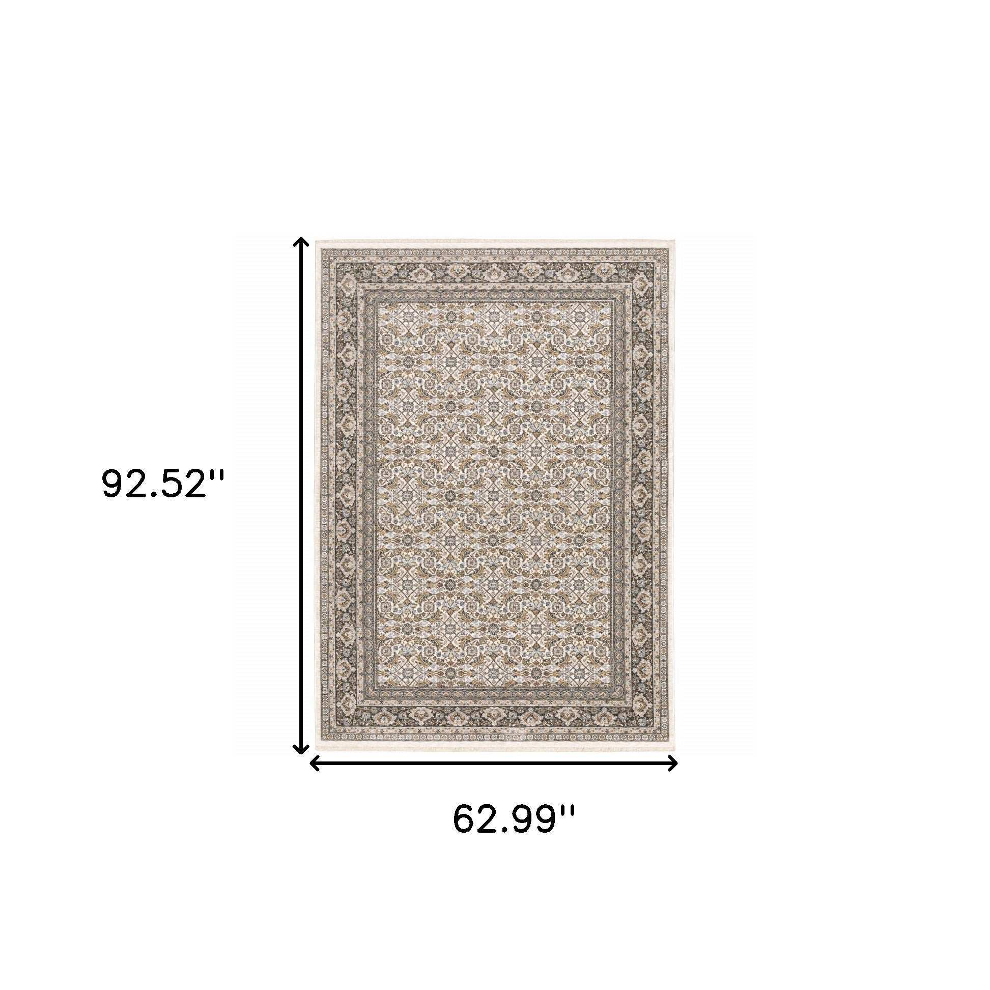 5' X 8' Ivory And Grey Oriental Power Loom Stain Resistant Area Rug With Fringe - Homeroots - Flyclothing LLC