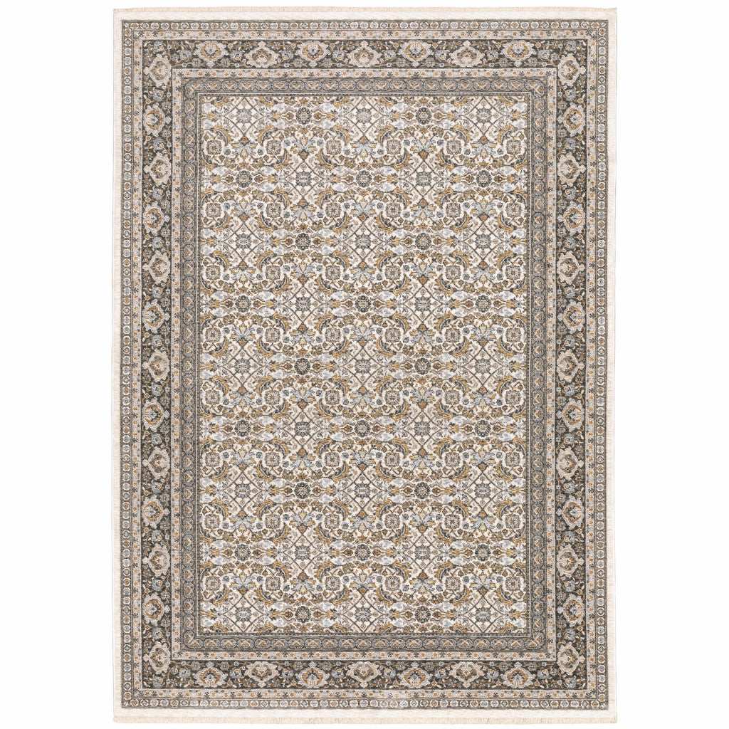 6' X 9' Ivory And Grey Oriental Power Loom Stain Resistant Area Rug With Fringe - Homeroots - Flyclothing LLC