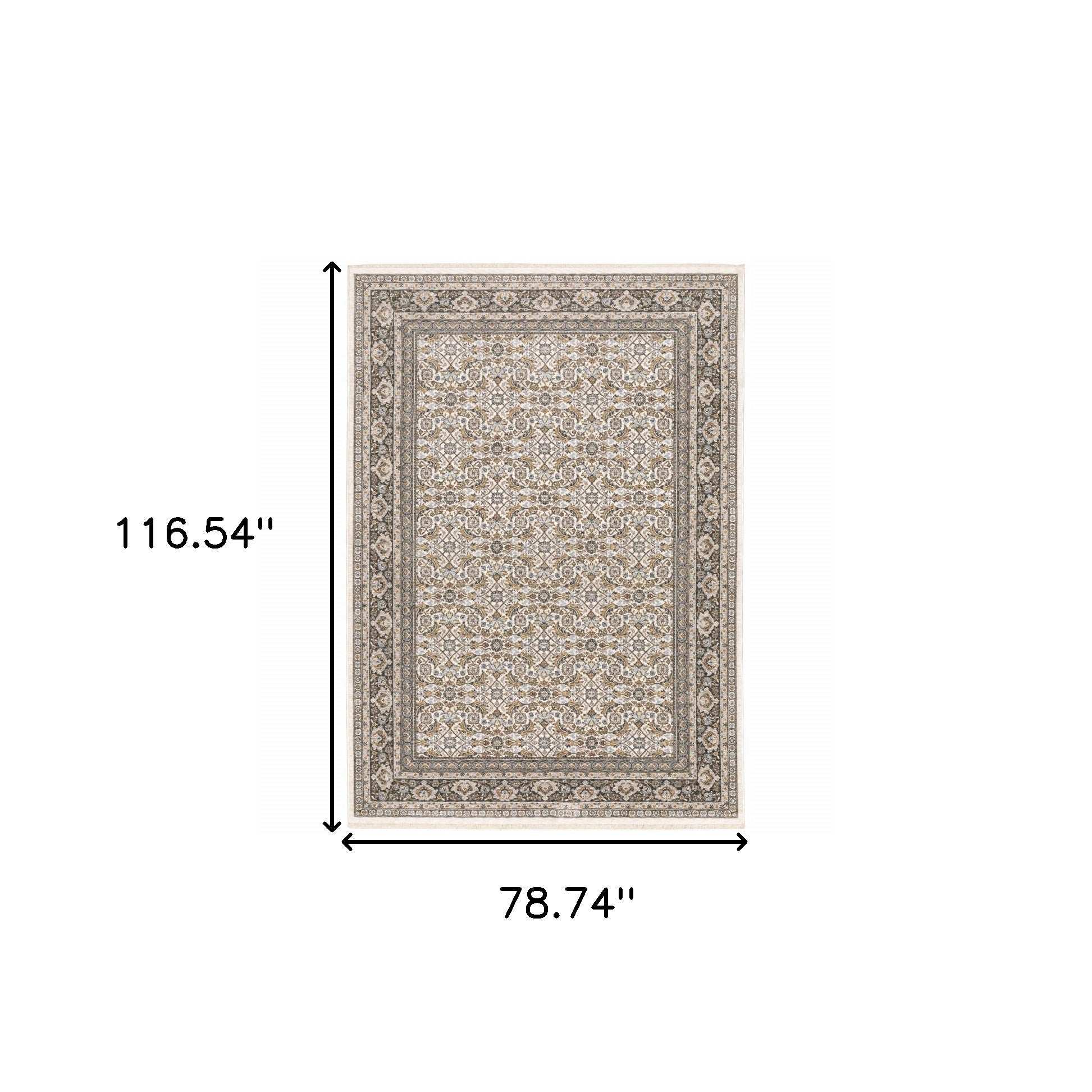 6' X 9' Ivory And Grey Oriental Power Loom Stain Resistant Area Rug With Fringe - Homeroots - Flyclothing LLC