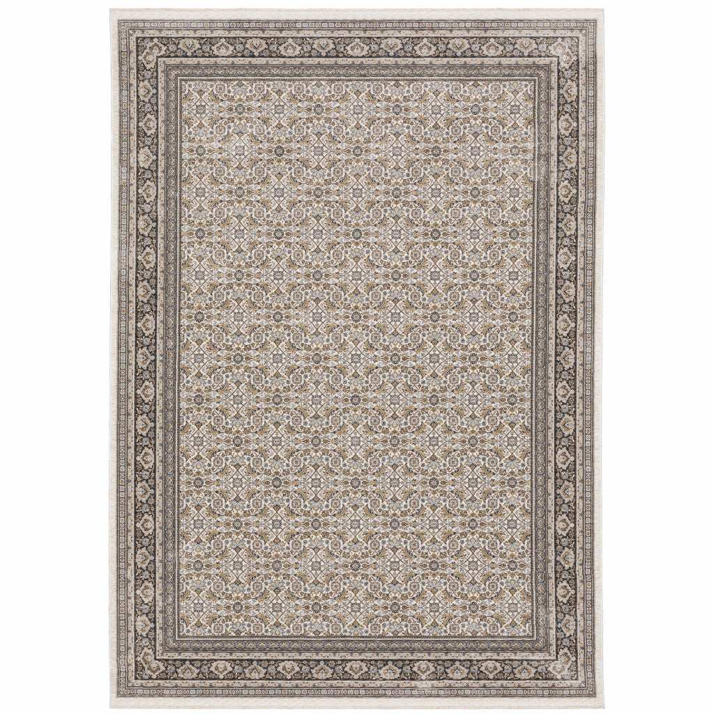 8' X 11' Ivory And Grey Oriental Power Loom Stain Resistant Area Rug With Fringe - Homeroots - Flyclothing LLC