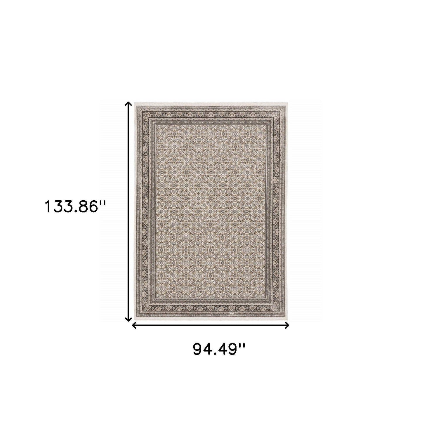 8' X 11' Ivory And Grey Oriental Power Loom Stain Resistant Area Rug With Fringe - Homeroots - Flyclothing LLC