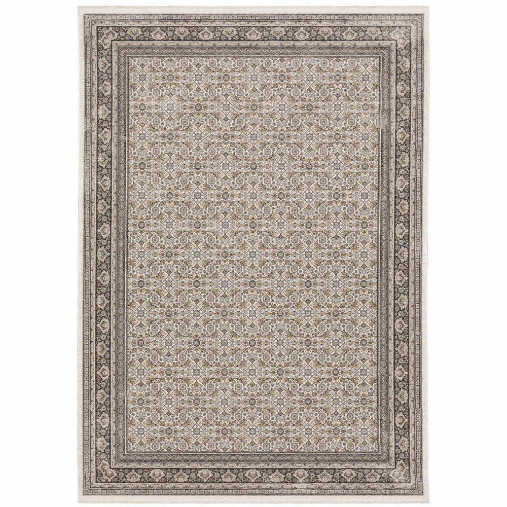 8' X 11' Ivory And Grey Oriental Power Loom Stain Resistant Area Rug With Fringe - Homeroots - Flyclothing LLC