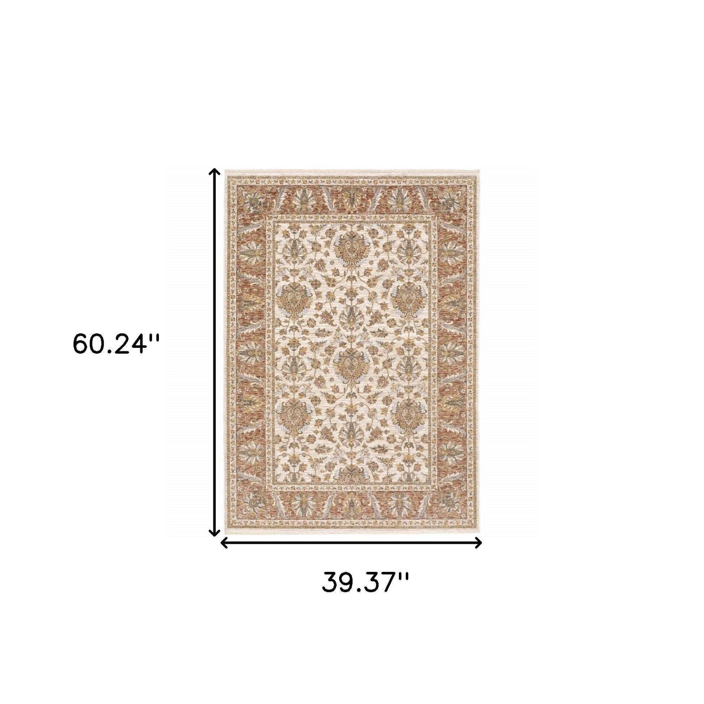 3' X 5' Rust And Ivory Oriental Power Loom Stain Resistant Area Rug With Fringe - Homeroots - Flyclothing LLC