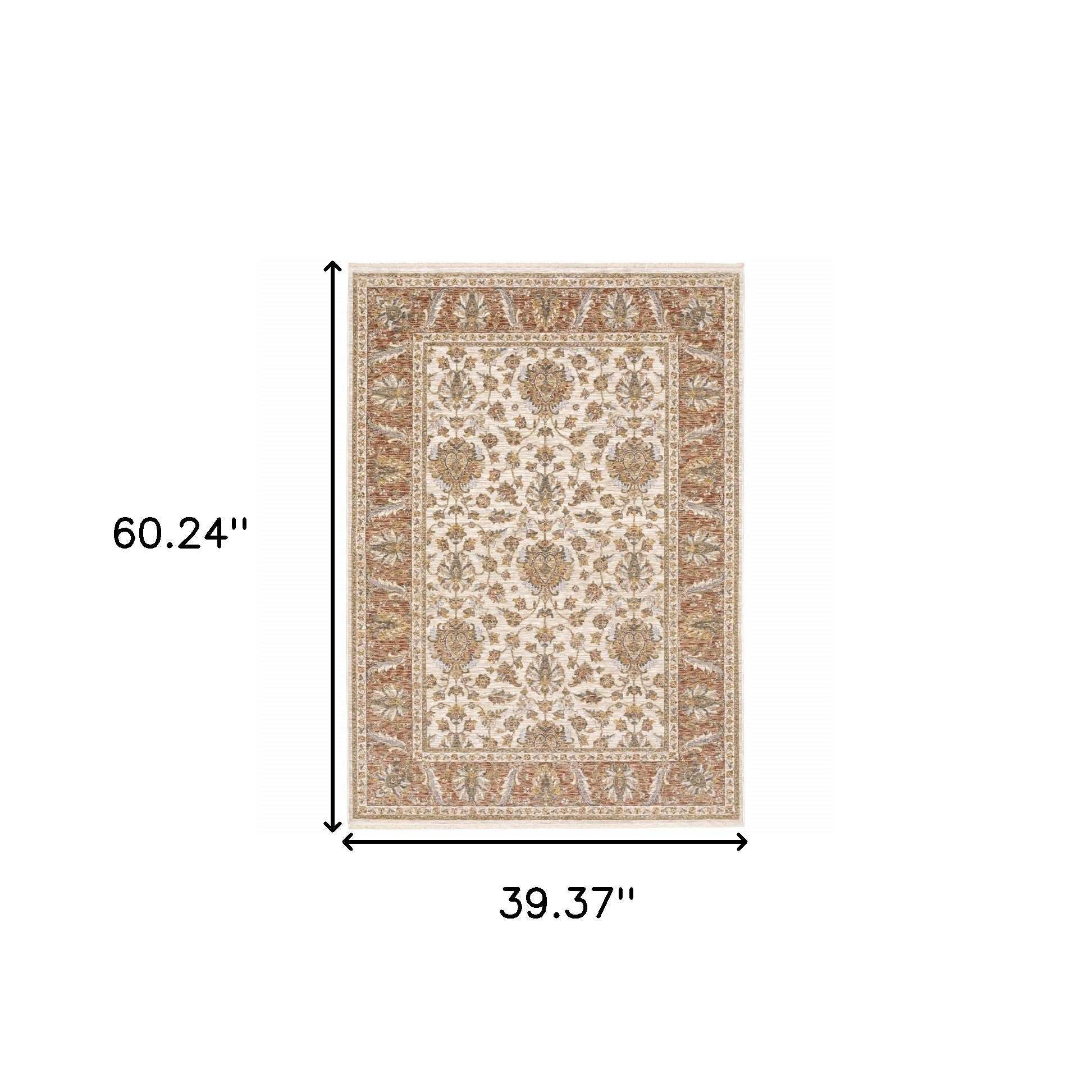 3' X 5' Rust And Ivory Oriental Power Loom Stain Resistant Area Rug With Fringe - Homeroots - Flyclothing LLC