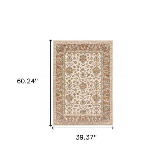 3' X 5' Rust And Ivory Oriental Power Loom Stain Resistant Area Rug With Fringe - Homeroots - Flyclothing LLC