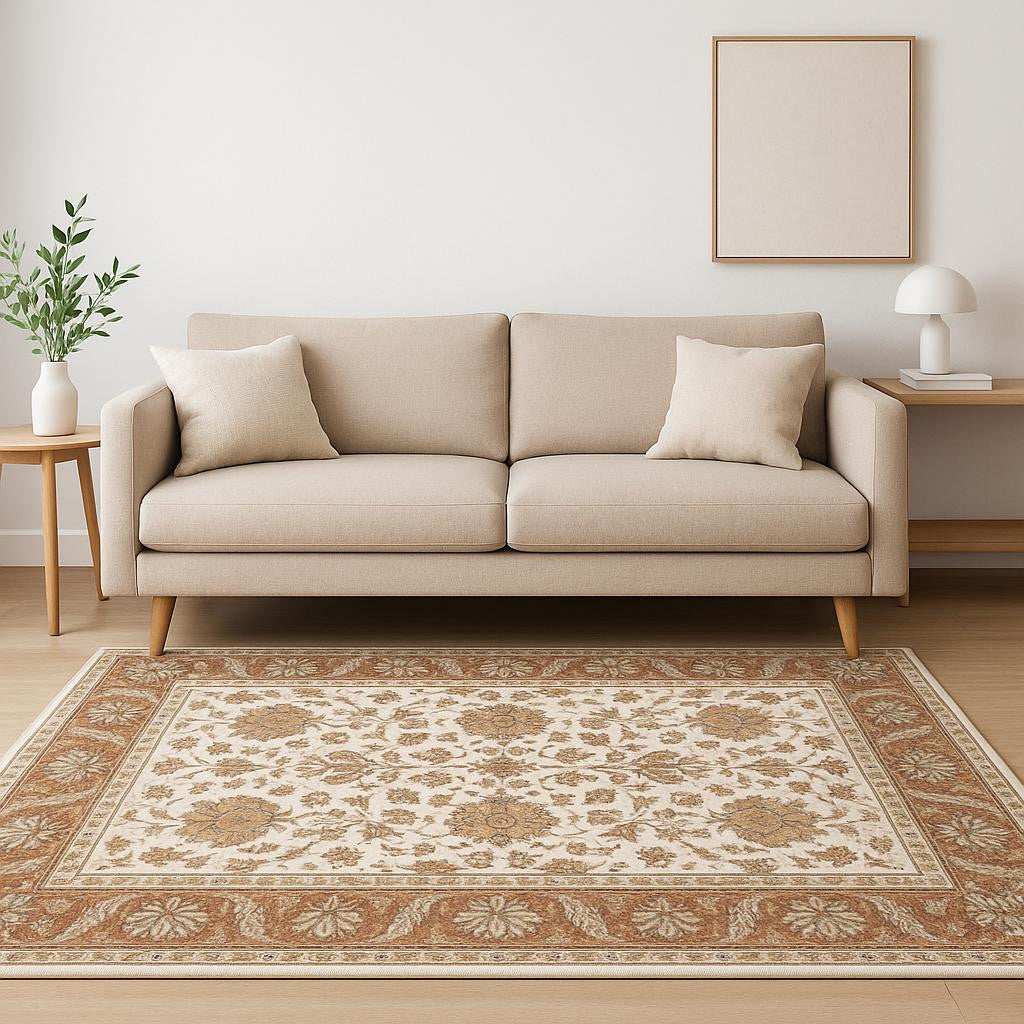 5' X 8' Rust And Ivory Oriental Power Loom Stain Resistant Area Rug With Fringe - Homeroots - Flyclothing LLC