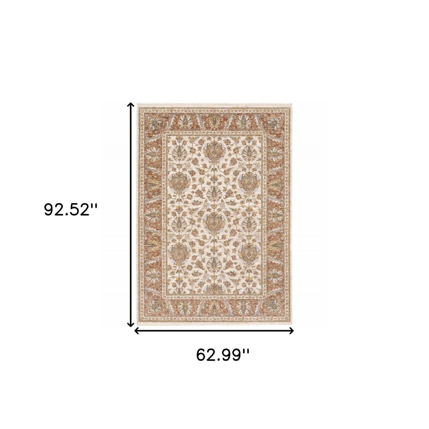 5' X 8' Rust And Ivory Oriental Power Loom Stain Resistant Area Rug With Fringe - Homeroots - Flyclothing LLC