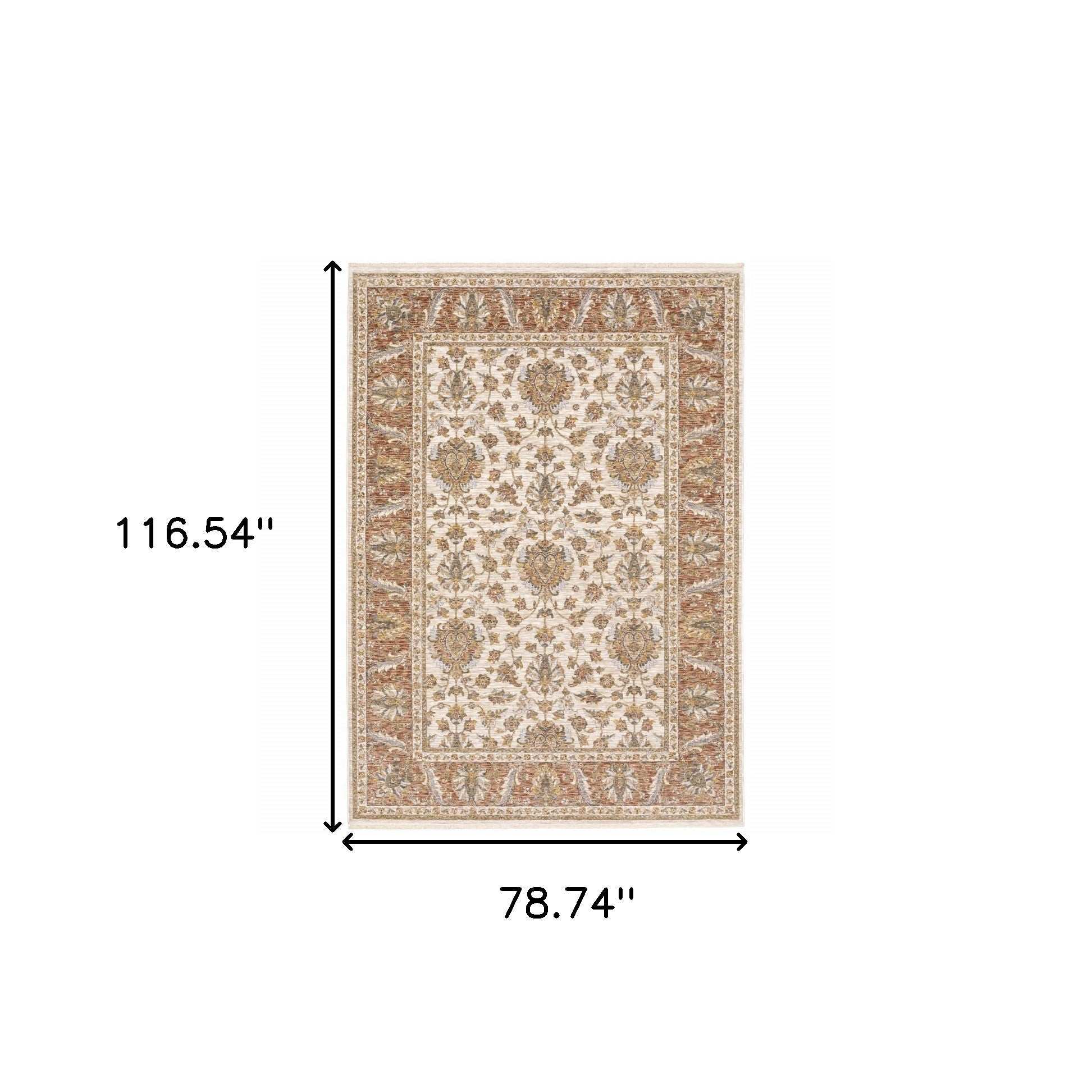 6' X 9' Rust And Ivory Oriental Power Loom Stain Resistant Area Rug With Fringe - Homeroots - Flyclothing LLC