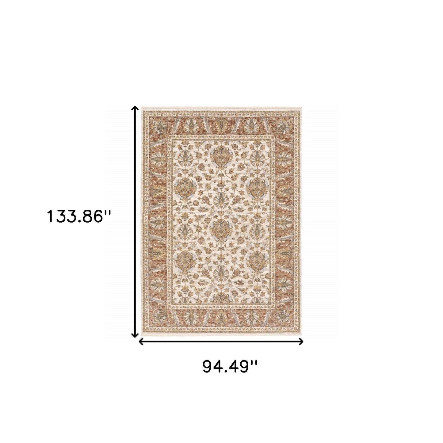 8' X 11' Rust And Ivory Oriental Power Loom Stain Resistant Area Rug With Fringe - Homeroots - Flyclothing LLC