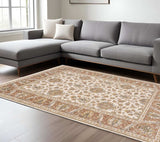 8' X 11' Rust And Ivory Oriental Power Loom Stain Resistant Area Rug With Fringe - Homeroots - Flyclothing LLC