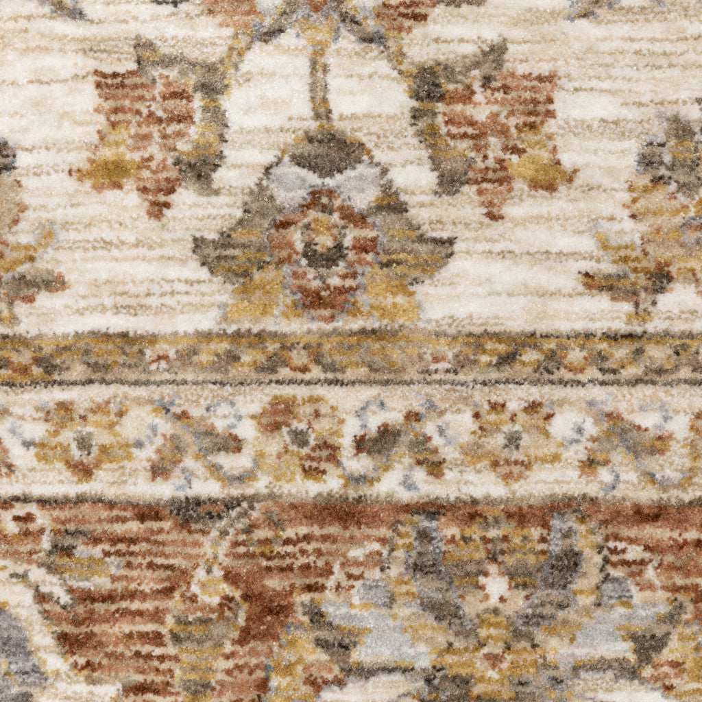 8' X 11' Rust And Ivory Oriental Power Loom Stain Resistant Area Rug With Fringe - Homeroots - Flyclothing LLC