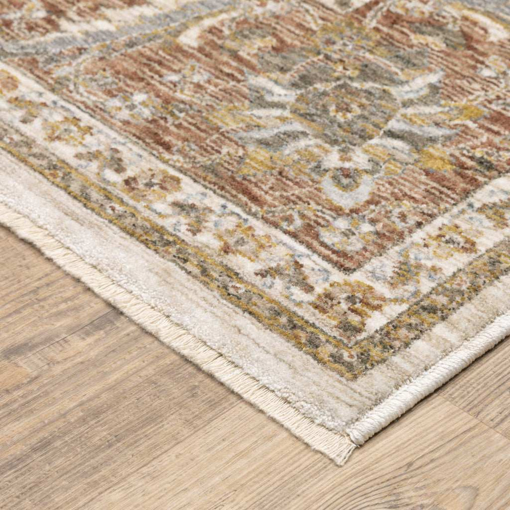 10' X 13' Rust And Ivory Oriental Power Loom Stain Resistant Area Rug With Fringe - Homeroots - Flyclothing LLC