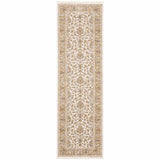 2' X 8' Ivory And Gold Oriental Power Loom Stain Resistant Runner Rug With Fringe - Homeroots - Flyclothing LLC