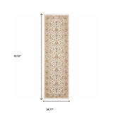 2' X 8' Ivory And Gold Oriental Power Loom Stain Resistant Runner Rug With Fringe - Homeroots - Flyclothing LLC